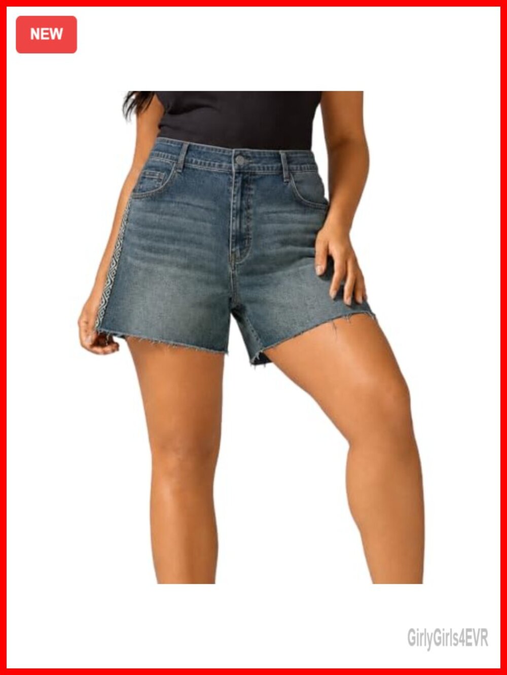 Plus Size High Rise Denim Shorts with Side Stripe